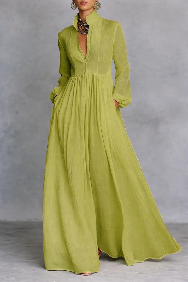Damen Einschultriges Maxi Kleid mit Knopf-Front und fließendem Rock