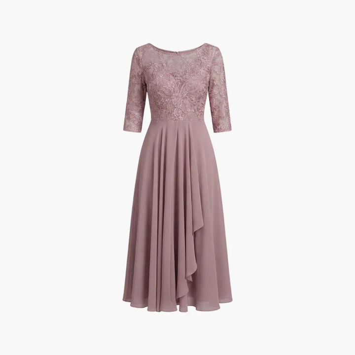 Damen Rundhals Hohe Taille Midi Kleid