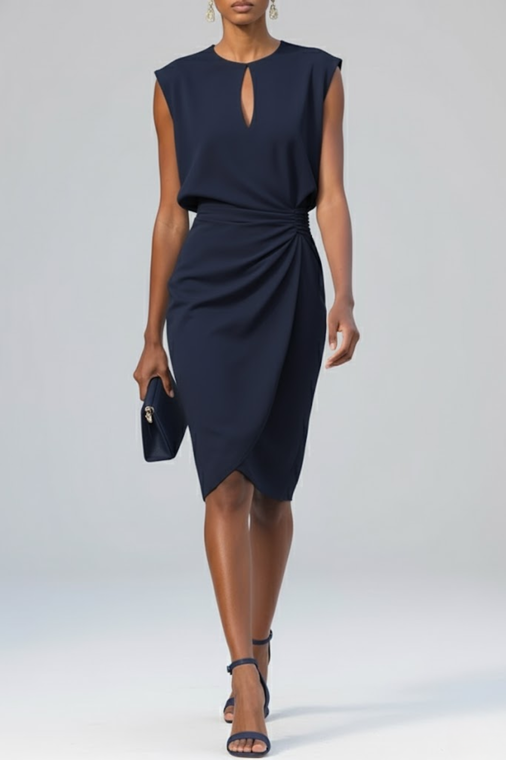 Laura - Damen Midi-Cocktailkleid mit Schlüssellochausschnitt