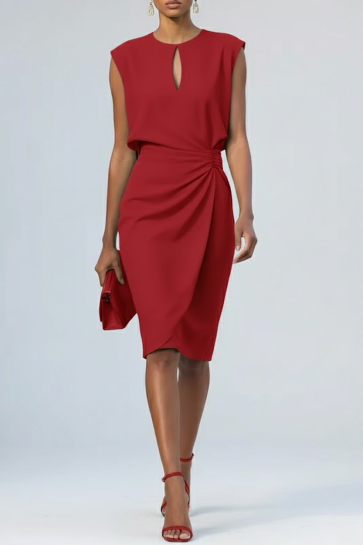 Laura - Damen Midi-Cocktailkleid mit Schlüssellochausschnitt