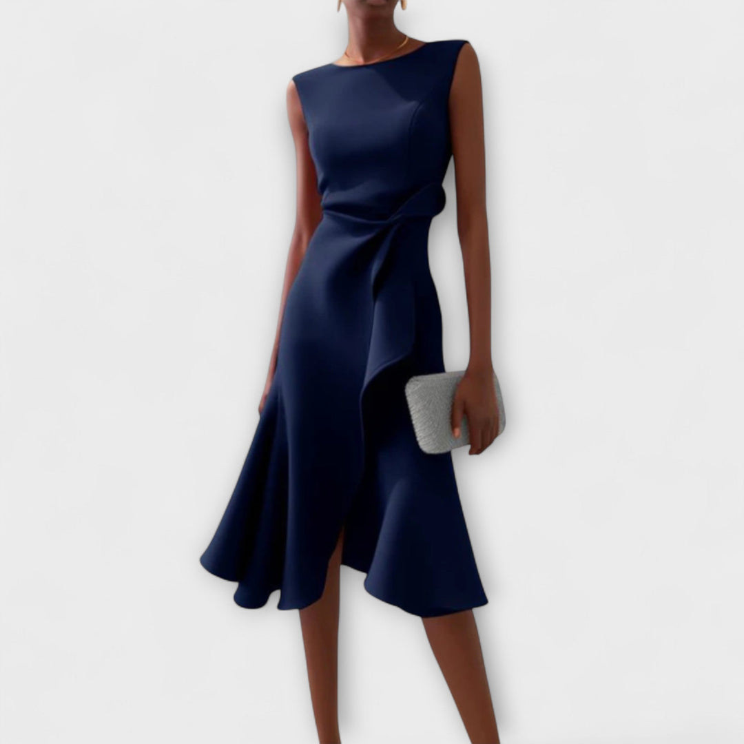 Wren | Elegantes Damen-Midi-Kleid mit asymmetrischem Drapierung für den Abschluss 2026