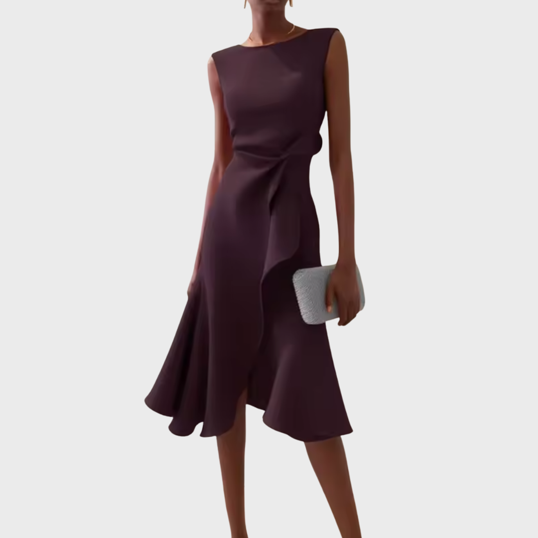Wren | Elegantes Damen-Midi-Kleid mit asymmetrischem Drapierung für den Abschluss 2026