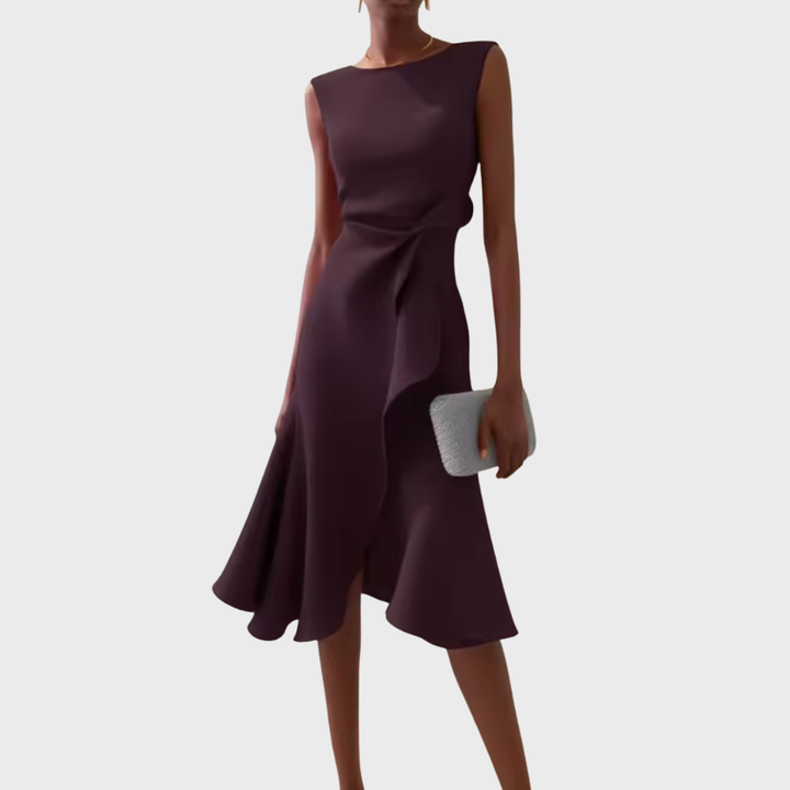 Wren | Elegantes Damen-Midi-Kleid mit asymmetrischem Drapierung für den Abschluss 2026