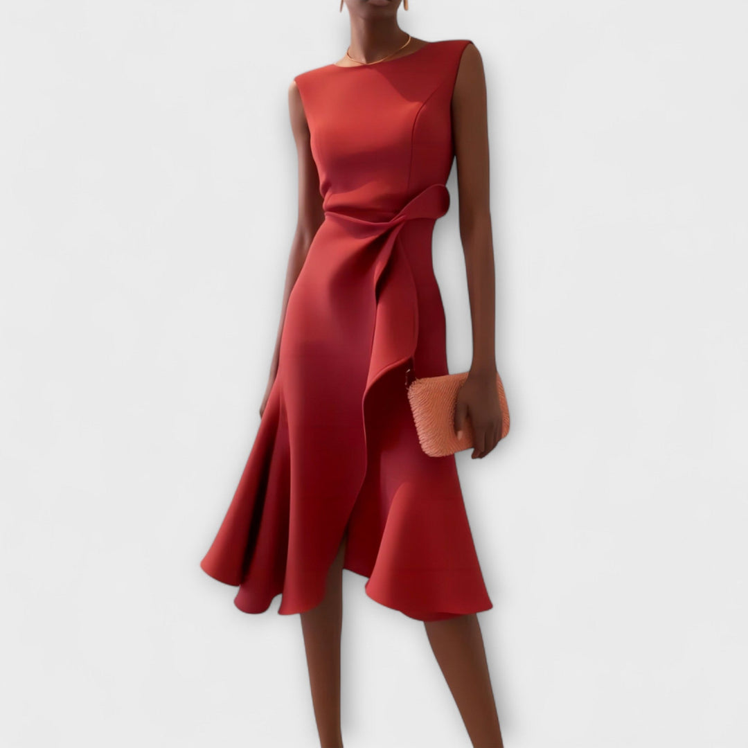 Wren | Elegantes Damen-Midi-Kleid mit asymmetrischem Drapierung für den Abschluss 2026