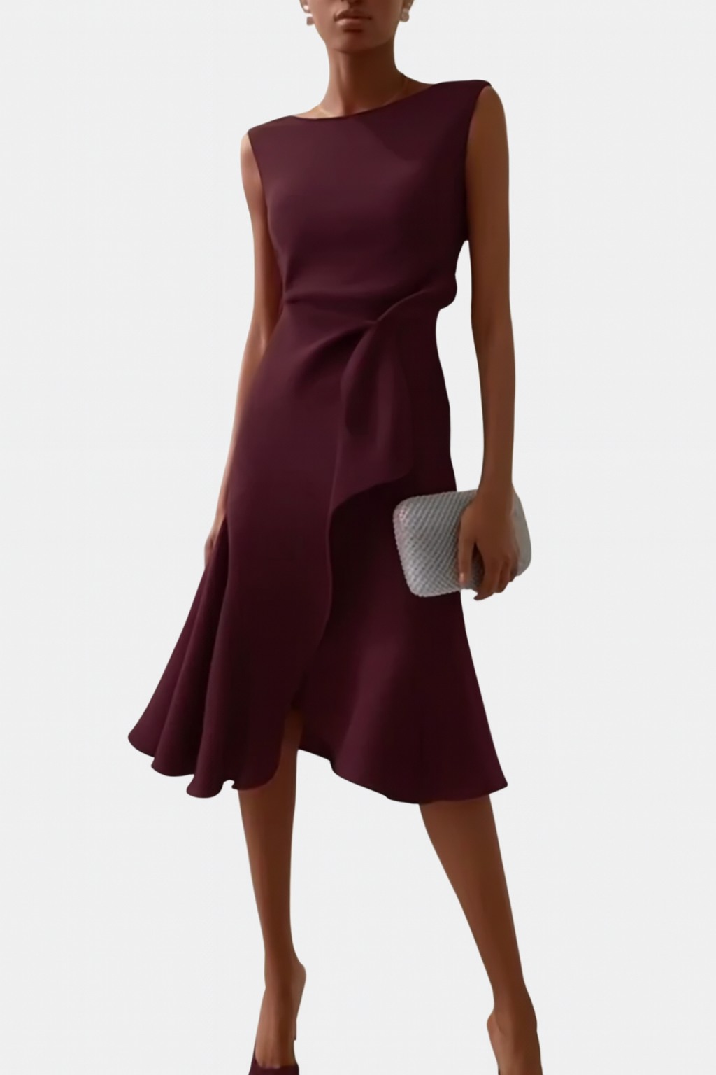 Wren | Elegantes Damen-Midi-Kleid mit asymmetrischem Drapierung für den Abschluss 2026