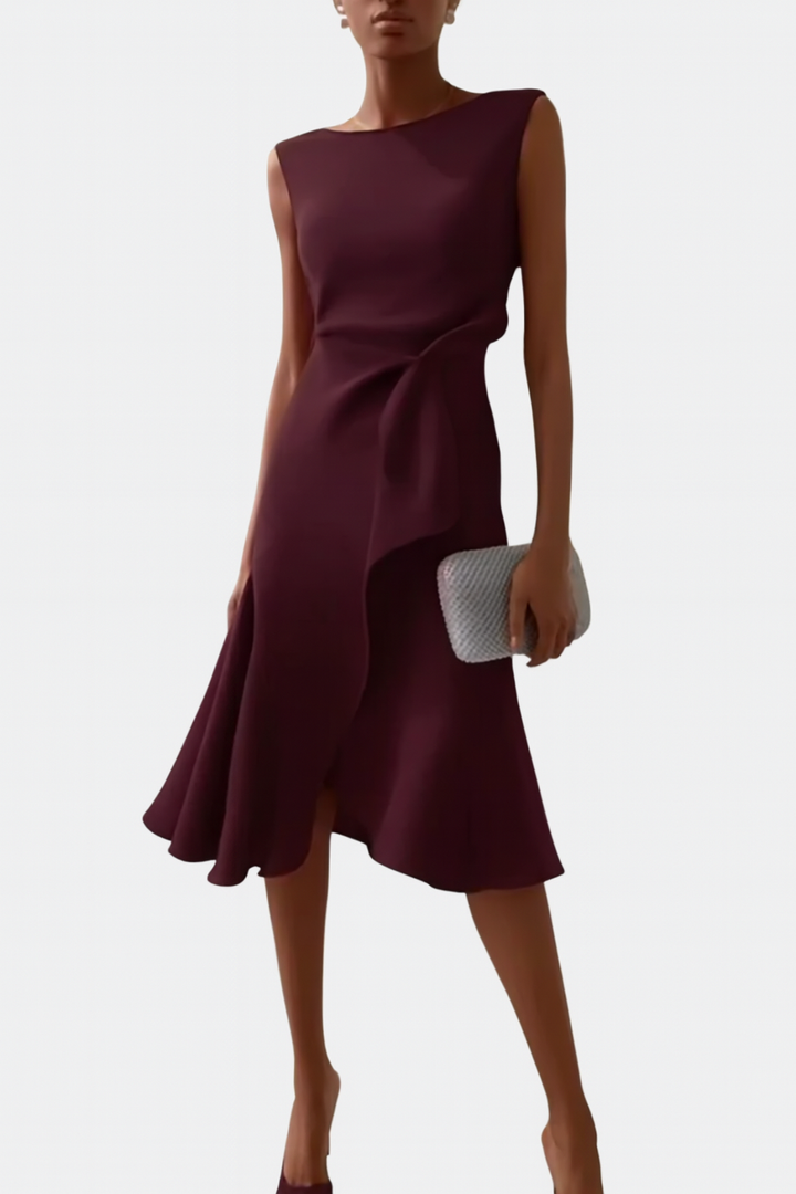 Wren | Elegantes Damen-Midi-Kleid mit asymmetrischem Drapierung für den Abschluss 2026