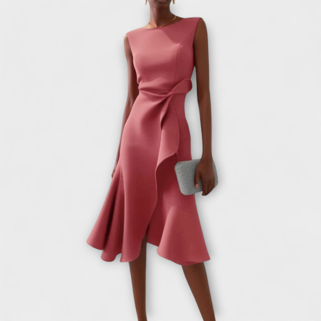 Wren | Elegantes Damen-Midi-Kleid mit asymmetrischem Drapierung für den Abschluss 2026