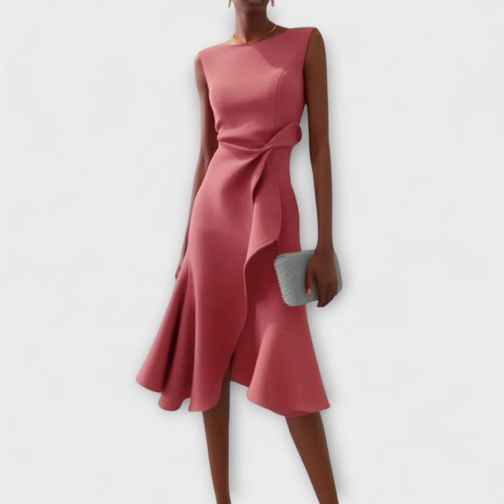 Wren | Elegantes Damen-Midi-Kleid mit asymmetrischem Drapierung für den Abschluss 2026