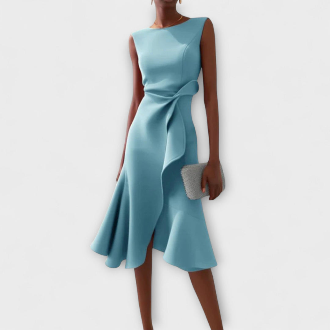Wren | Elegantes Damen-Midi-Kleid mit asymmetrischem Drapierung für den Abschluss 2026