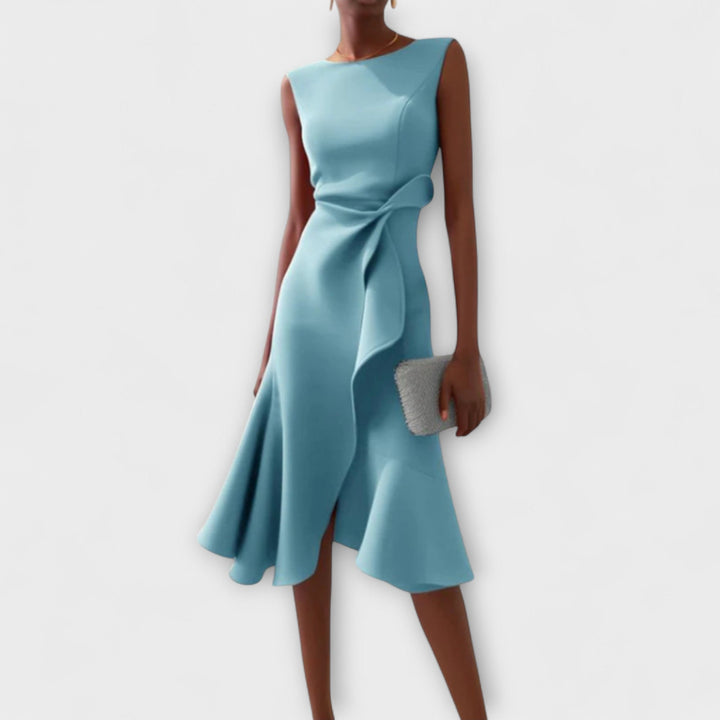Wren | Elegantes Damen-Midi-Kleid mit asymmetrischem Drapierung für den Abschluss 2026