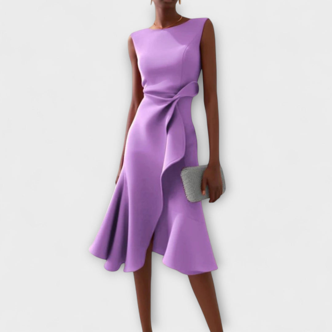 Wren | Elegantes Damen-Midi-Kleid mit asymmetrischem Drapierung für den Abschluss 2026