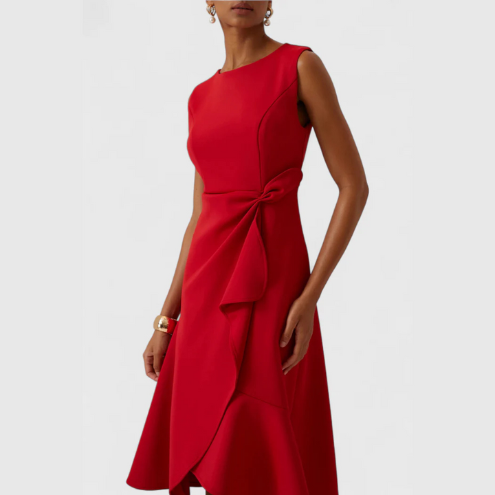 Wren | Elegantes Damen-Midi-Kleid mit asymmetrischem Drapierung für den Abschluss 2026