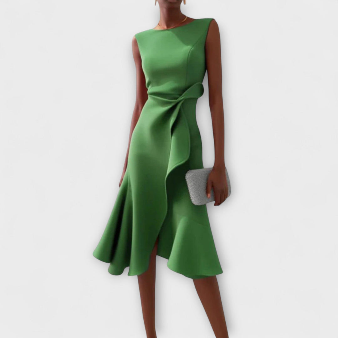 Wren | Elegantes Damen-Midi-Kleid mit asymmetrischem Drapierung für den Abschluss 2026