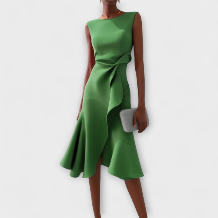 Wren | Elegantes Damen-Midi-Kleid mit asymmetrischem Drapierung für den Abschluss 2026