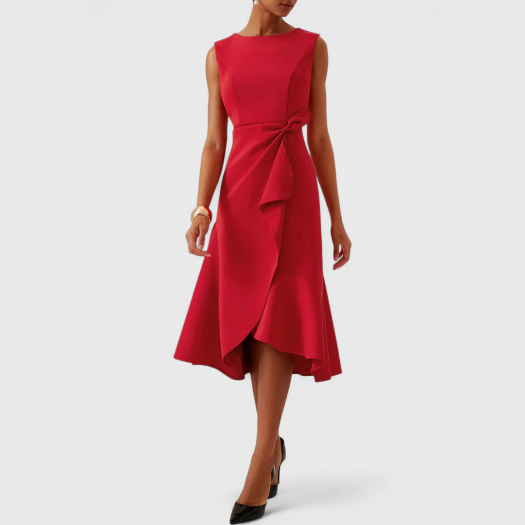 Wren | Elegantes Damen-Midi-Kleid mit asymmetrischem Drapierung für den Abschluss 2026