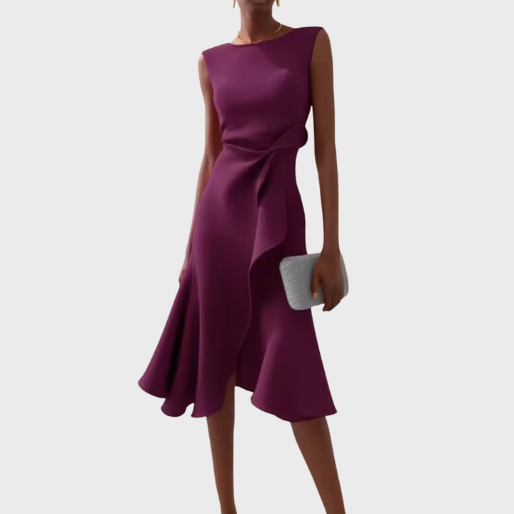 Wren | Elegantes Damen-Midi-Kleid mit asymmetrischem Drapierung für den Abschluss 2026