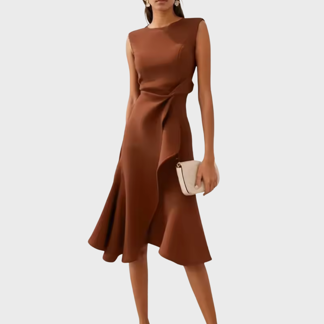 Wren | Elegantes Damen-Midi-Kleid mit asymmetrischem Drapierung für den Abschluss 2026