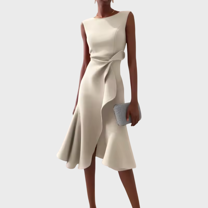 Wren | Elegantes Damen-Midi-Kleid mit asymmetrischem Drapierung für den Abschluss 2026