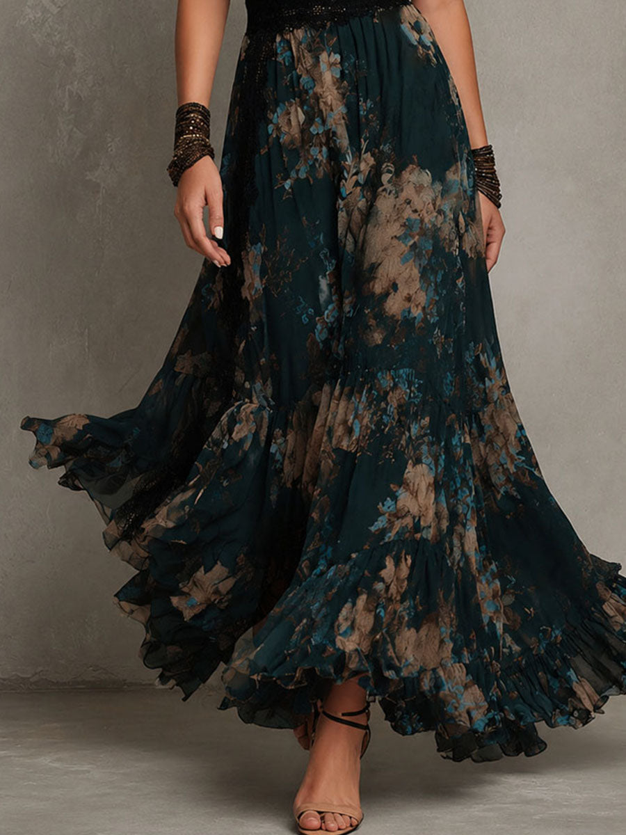 Tanja Boho-Maxikleid mit dunklem Blumenmuster aus Chiffon – Ansicht 6