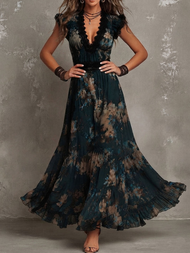 Tanja Boho-Maxikleid mit dunklem Blumenmuster aus Chiffon – Ansicht 4