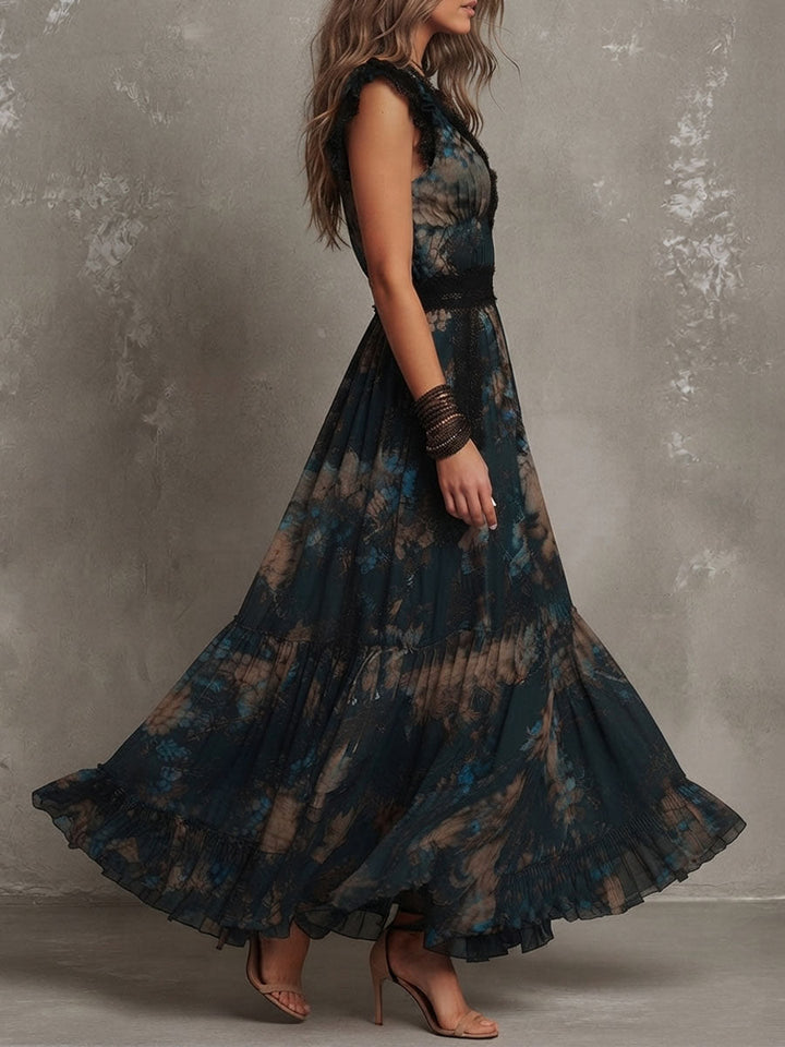 Tanja Boho-Maxikleid mit dunklem Blumenmuster aus Chiffon – Ansicht 3