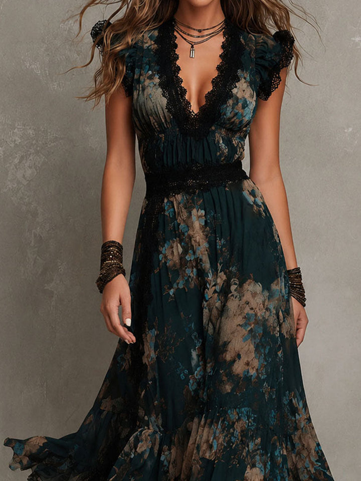 Tanja Boho-Maxikleid mit dunklem Blumenmuster aus Chiffon – Ansicht 5
