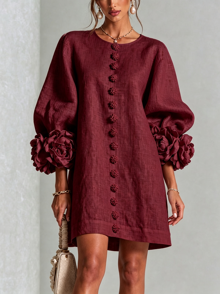 Cornelia Minikleid mit Blumenknöpfen und Knotenmanschetten – Ansicht 12