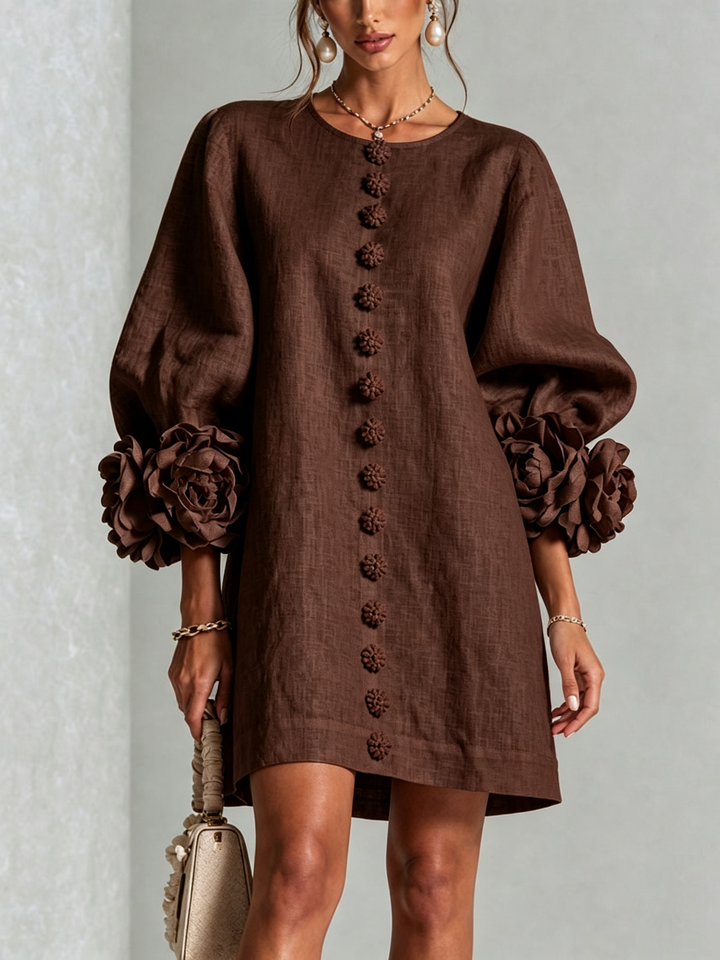 Cornelia Minikleid mit Blumenknöpfen und Knotenmanschetten – Ansicht 10