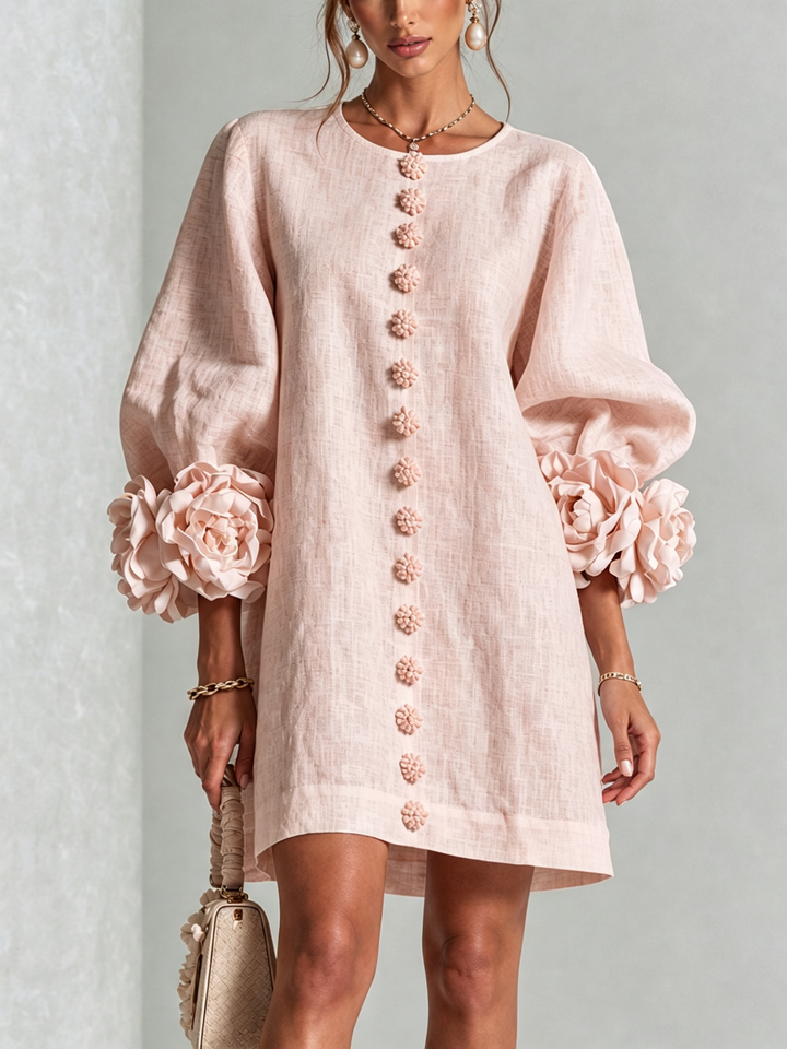 Cornelia Minikleid mit Blumenknöpfen und Knotenmanschetten – Ansicht 8