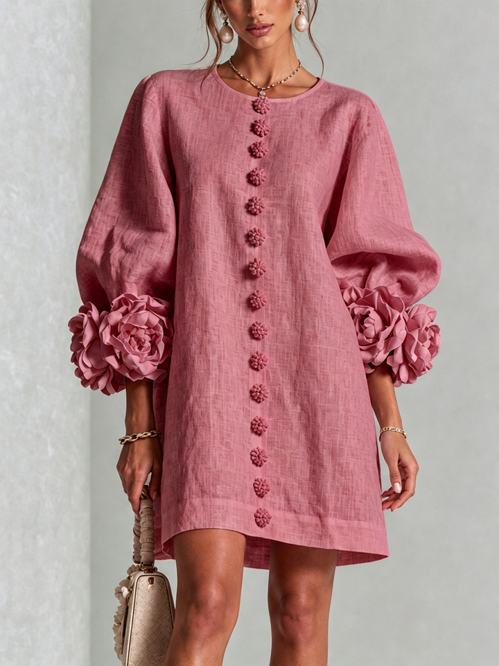 Cornelia Minikleid mit Blumenknöpfen und Knotenmanschetten – Ansicht 14