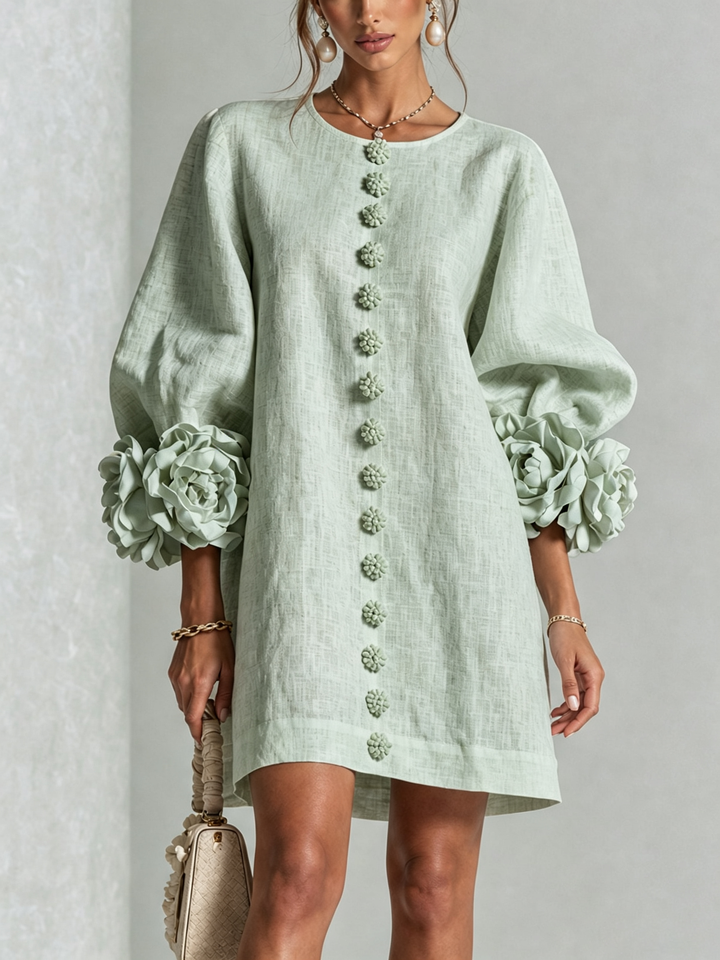 Cornelia Minikleid mit Blumenknöpfen und Knotenmanschetten – Ansicht 11
