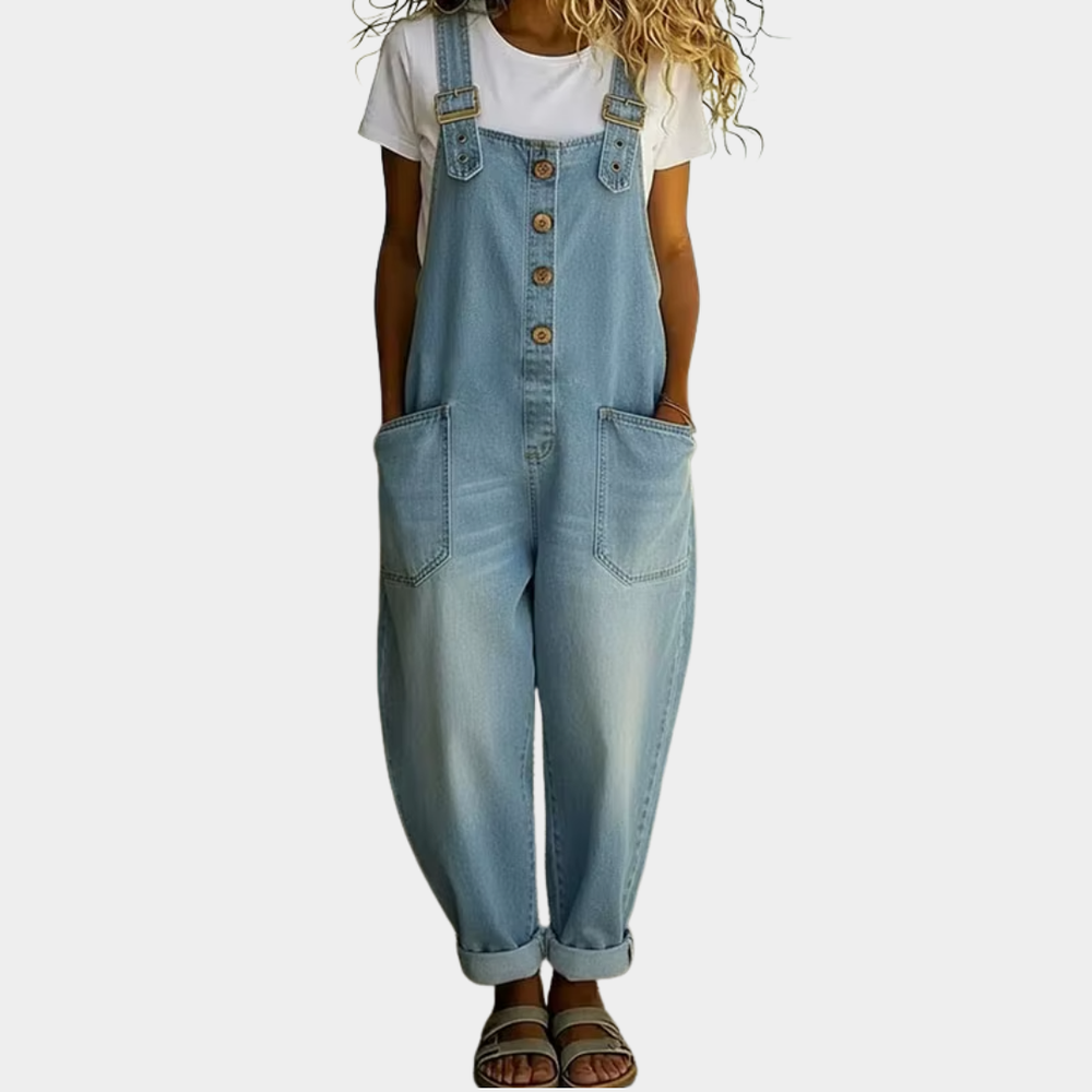 Mae Denim-Latzhose mit verstellbaren Trägern von Maria Zürich — Seitenansicht