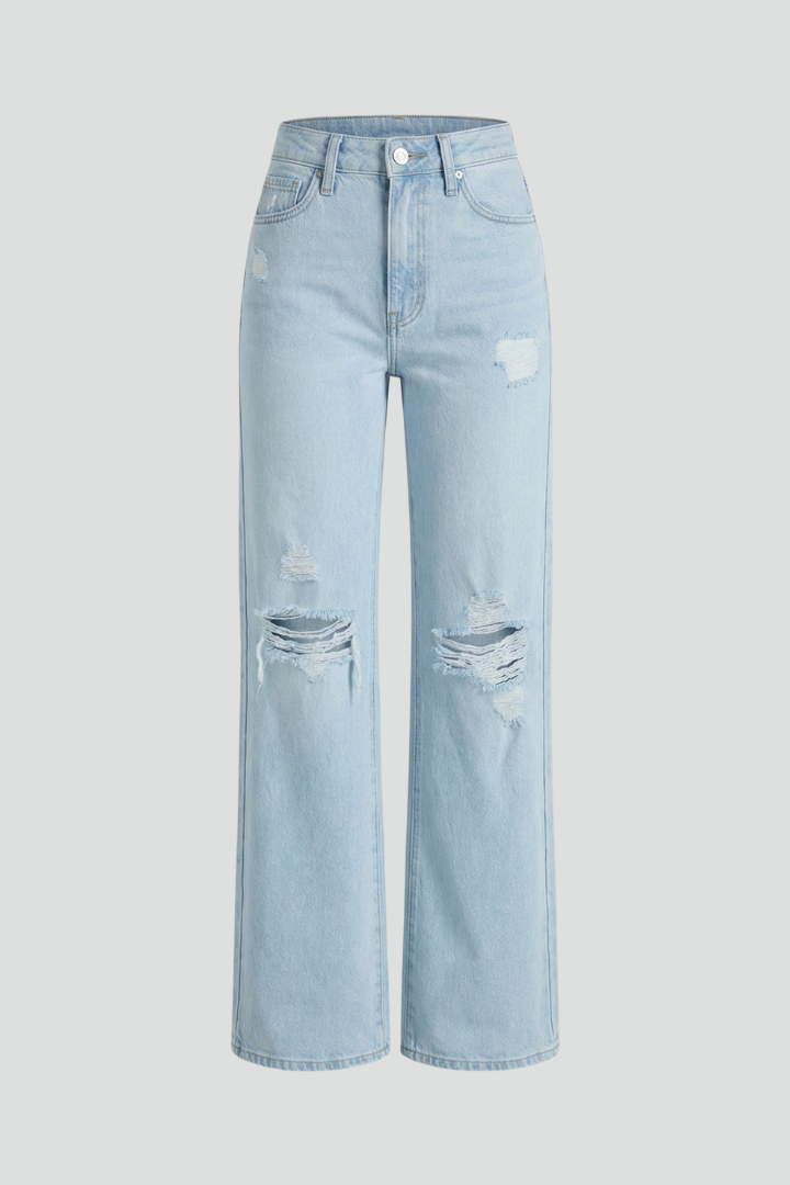 NOVA - Hochtaillierte, Zerrissene, Weite Jeans mit Rissdetails am Knie
