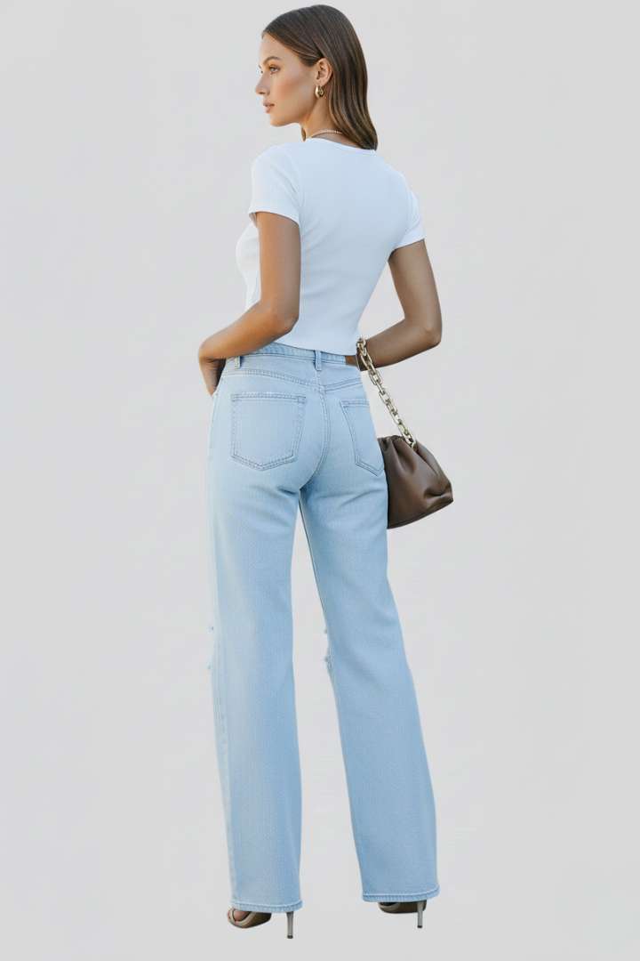 NOVA - Hochtaillierte, Zerrissene, Weite Jeans mit Rissdetails am Knie