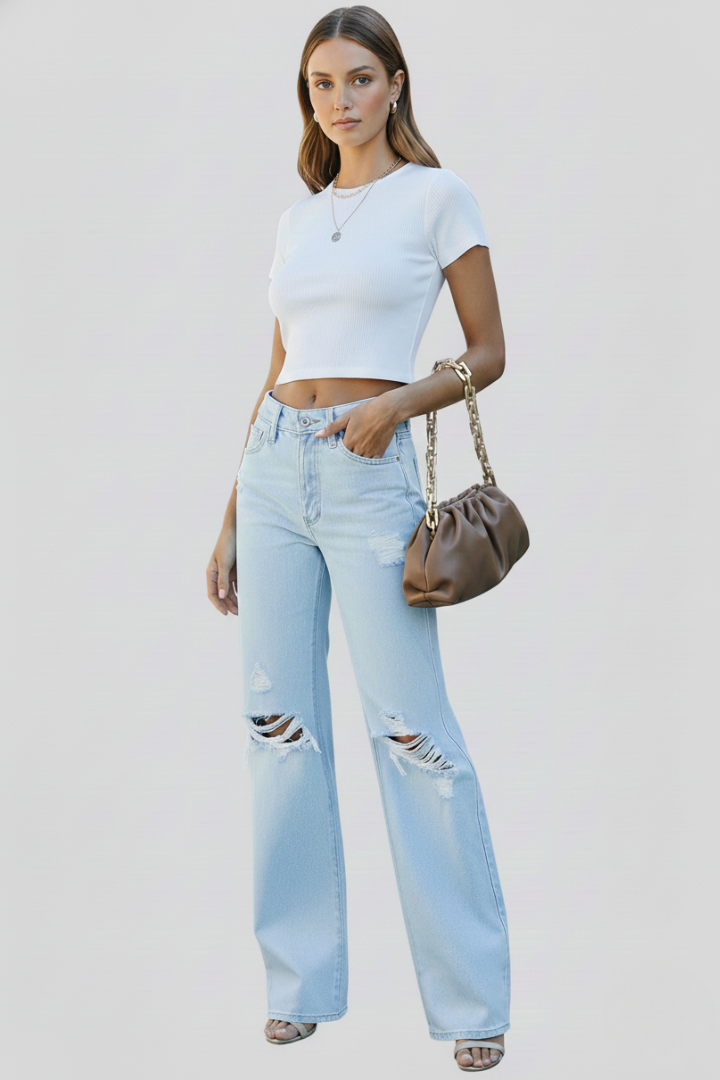 NOVA - Hochtaillierte, Zerrissene, Weite Jeans mit Rissdetails am Knie