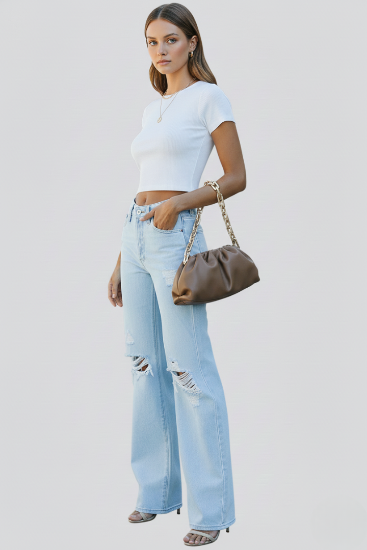 NOVA - Hochtaillierte, Zerrissene, Weite Jeans mit Rissdetails am Knie