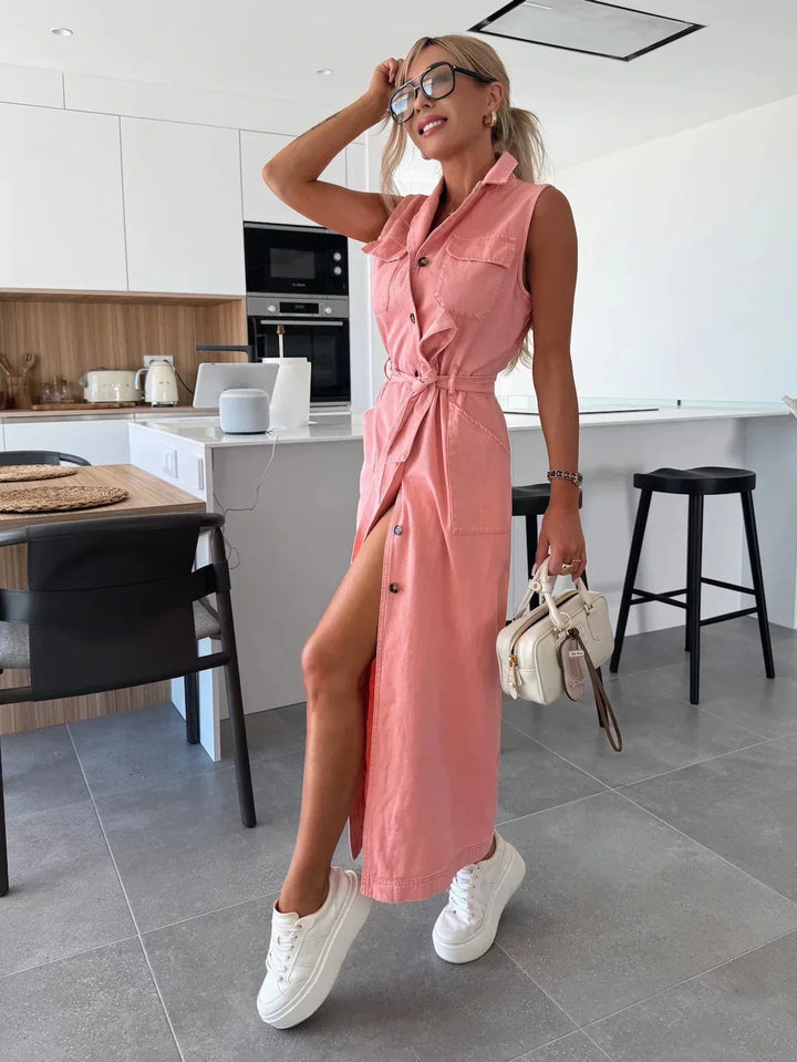 Seraina — Ärmelloses Denim-Maxikleid