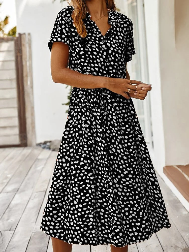 Elizabeth - Damen Midi-Hemdkleid mit Tierdruck und kurzen Ärmeln