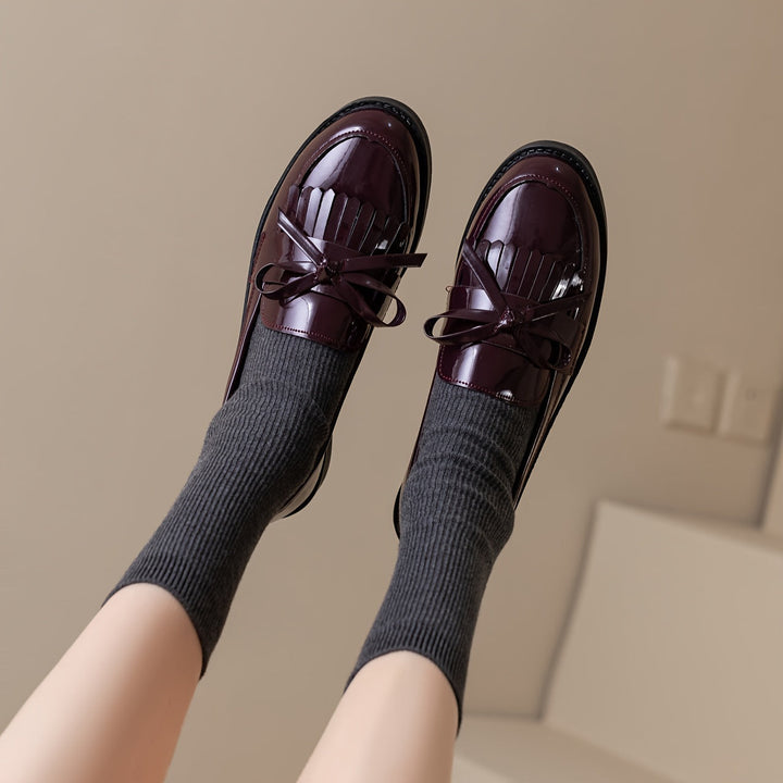 Damen Slipper mit Fransen und Schleifendetail