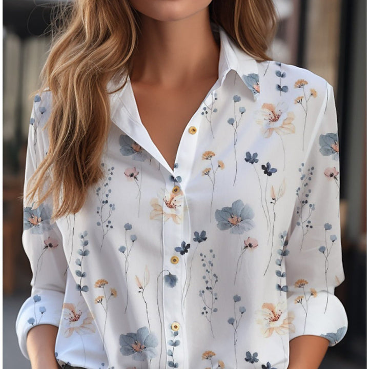 Inge - Damen Hemdbluse mit Blumenprint und Knopfleiste