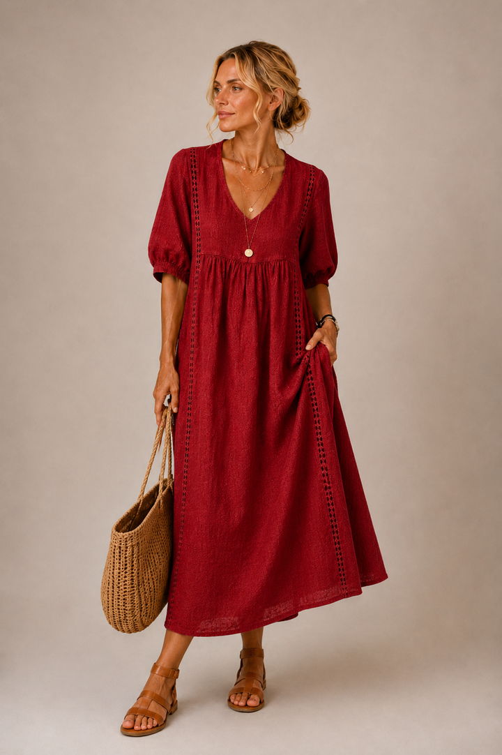 Elena - Luftige Leinen Midi Kleid