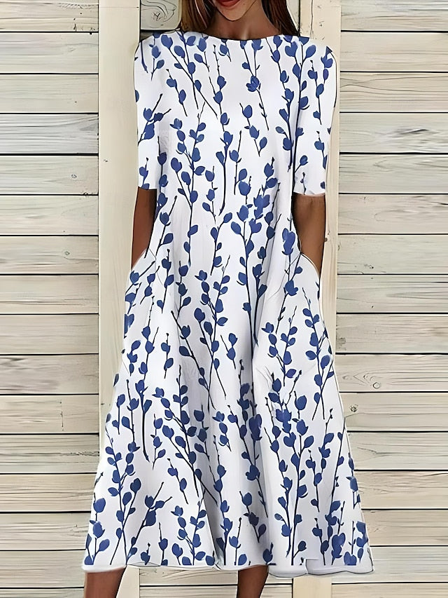 Sela - Damen Midi Kleid mit Küstenblumen-Design