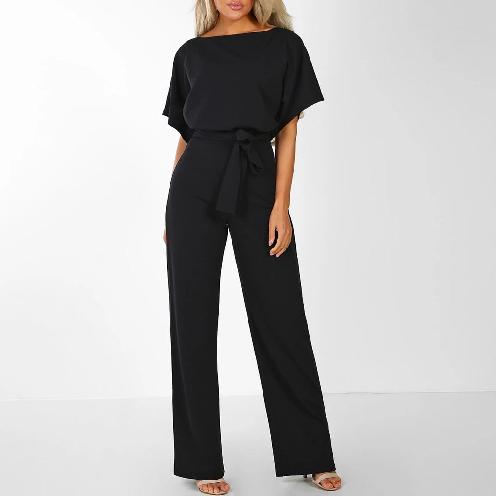 Susanne - Damen Jumpsuit mit Gürtel und Weitem Bein