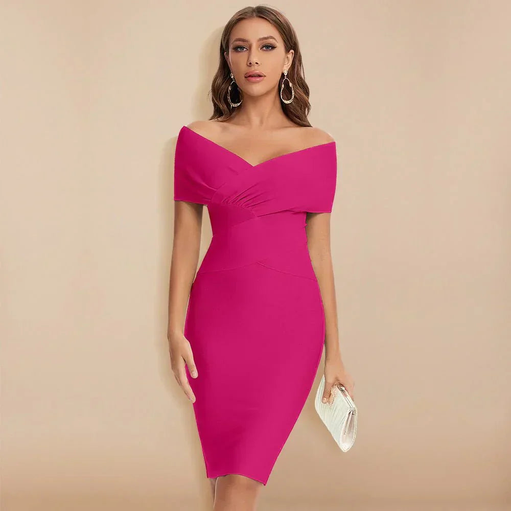 Off-Shoulder V-Ausschnitt Bandage Kleid