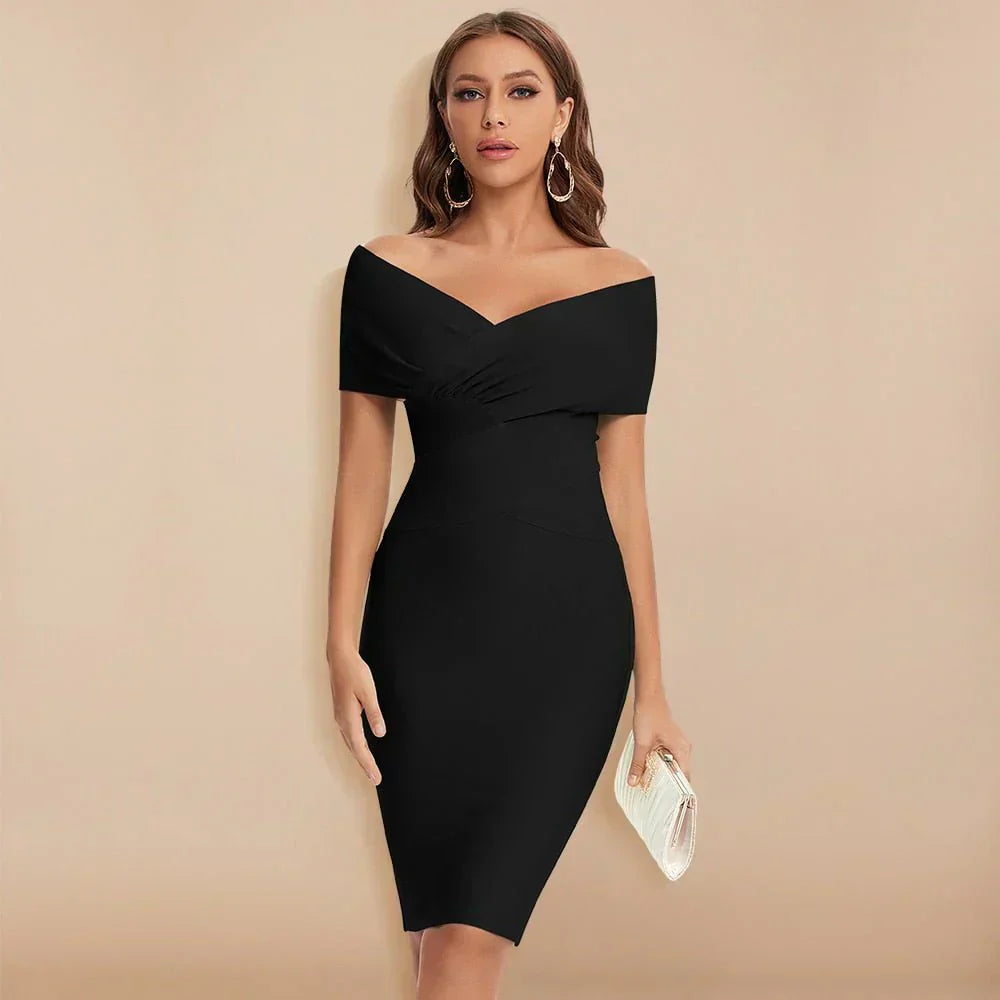Off-Shoulder V-Ausschnitt Bandage Kleid