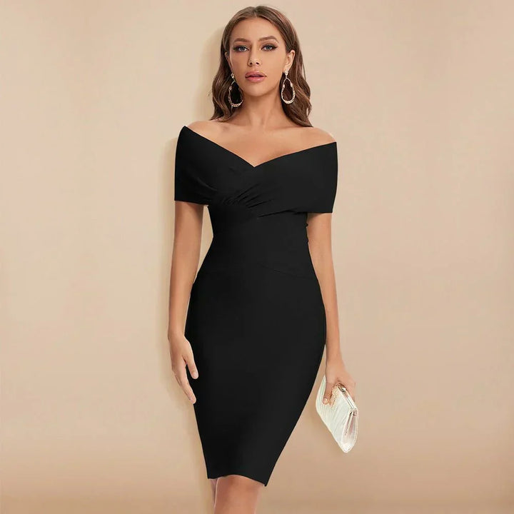 Off-Shoulder V-Ausschnitt Bandage Kleid