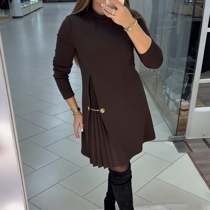 Mina - Damen Langarmkleid mit gefältelten Details