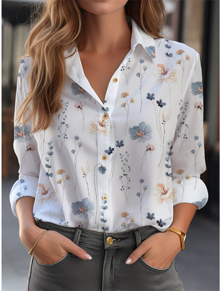 Inge - Damen Hemdbluse mit Blumenprint und Knopfleiste