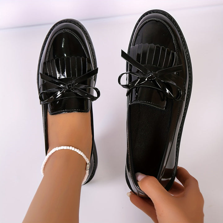 Damen Slipper mit Fransen und Schleifendetail