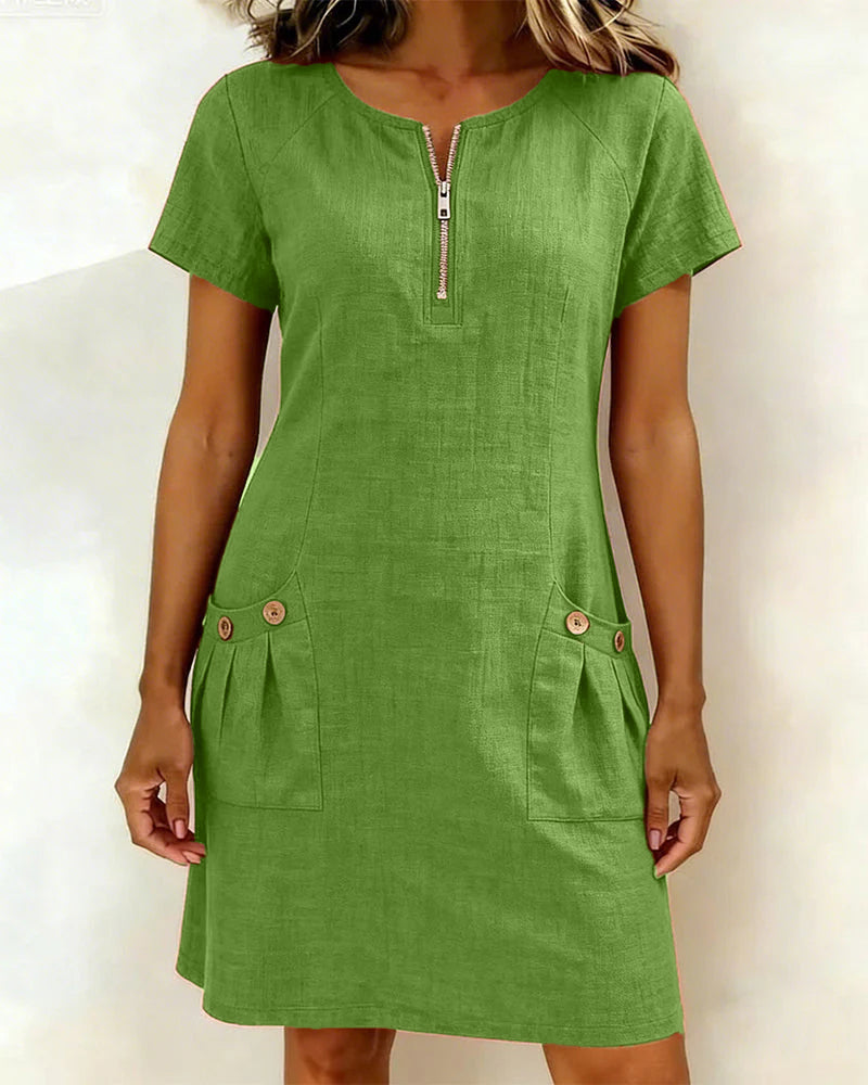 Lina Baumwoll-Leinen-Kleid für Damen – seitliche Ansicht
